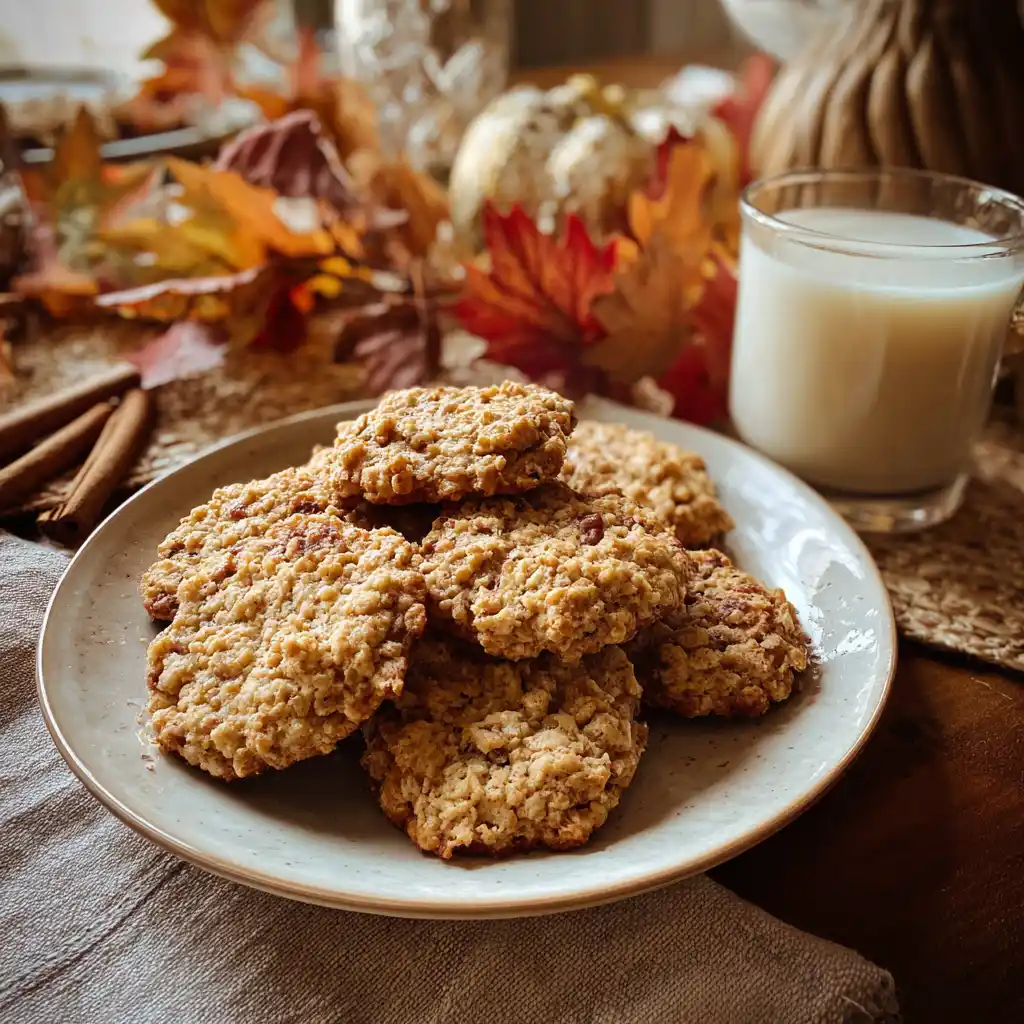 serving pecan pie oatmeal cookies with milk