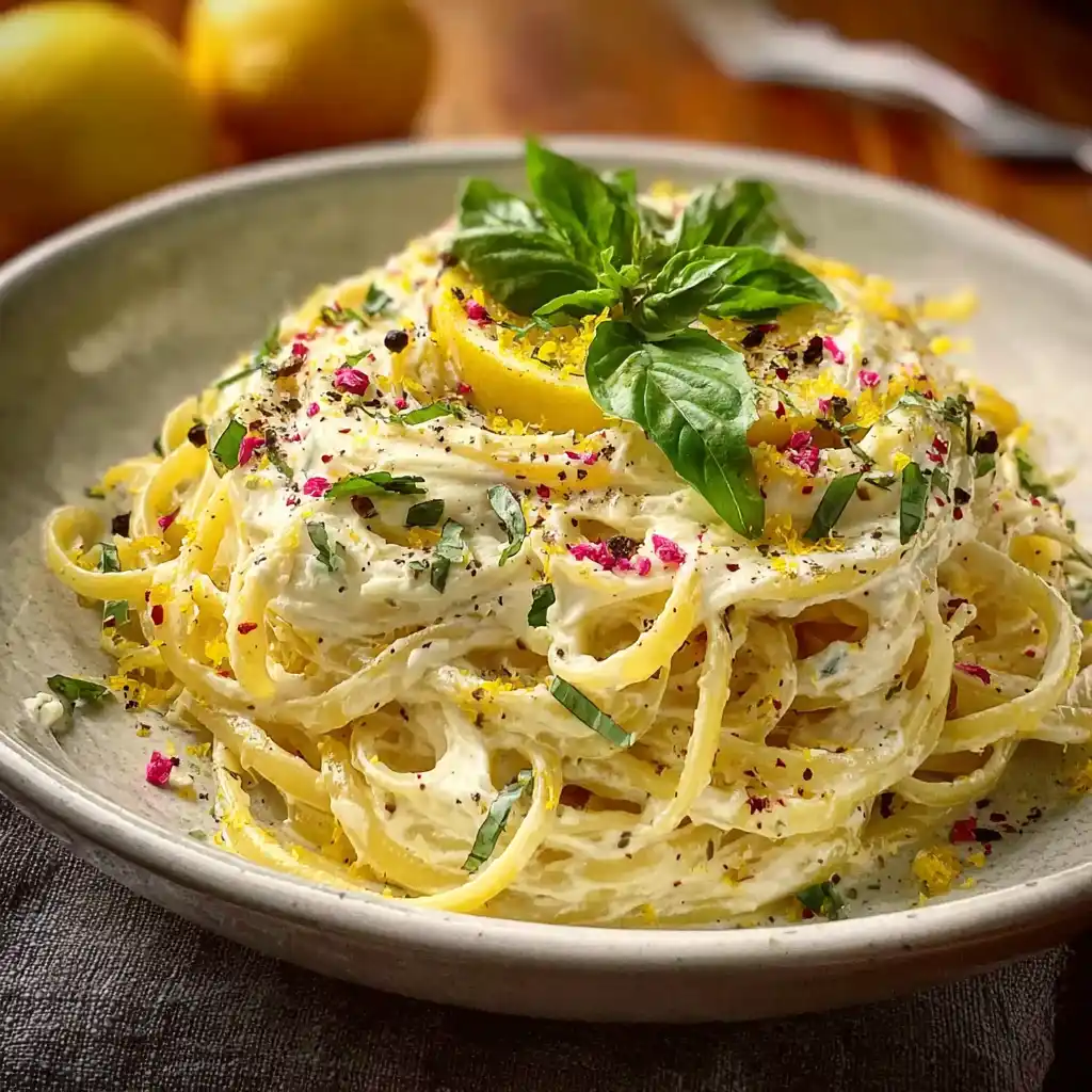 creamy lemon ricotta pasta with basil and lemon zest