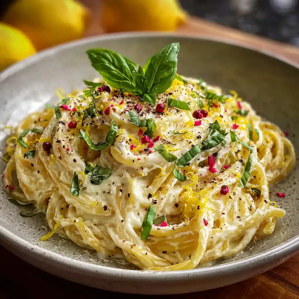 creamy lemon ricotta pasta with basil and lemon zest