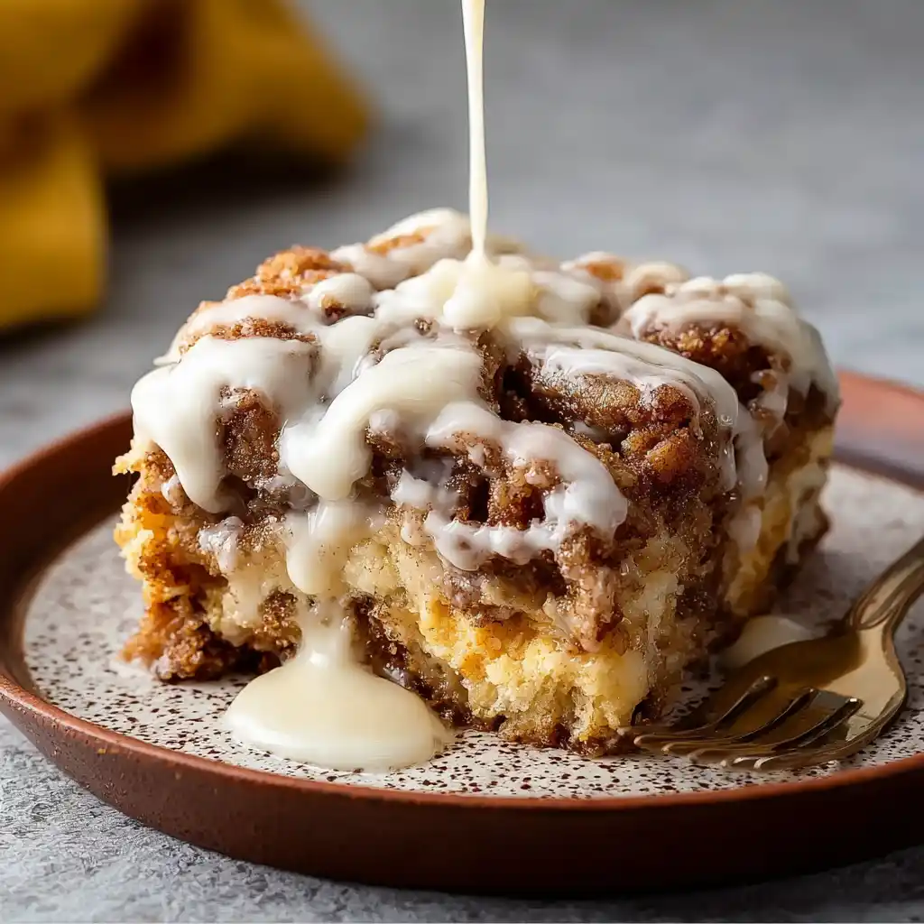 Crockpot Cinnamon Roll Cake in slow cooker