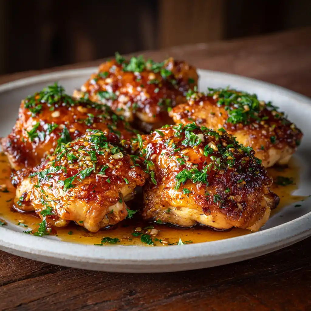 Honey Garlic Chicken Thighs on plate