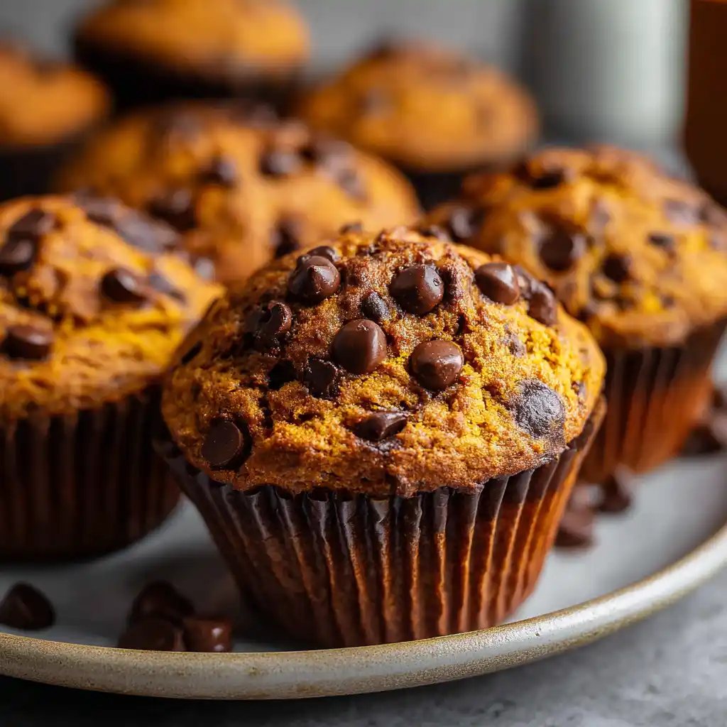 Pumpkin chocolate chip muffins freshly baked