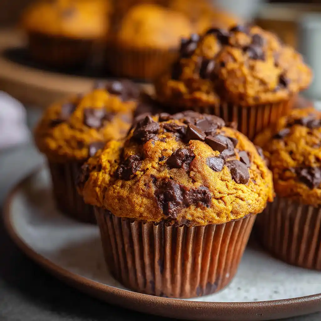 Pumpkin chocolate chip muffins freshly baked