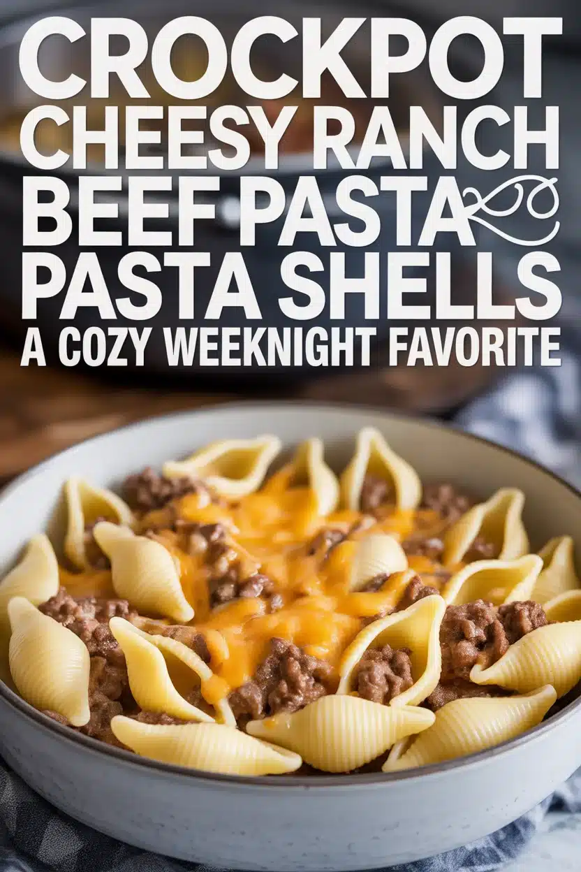 Crockpot Cheesy Ranch Beef Pasta Shells