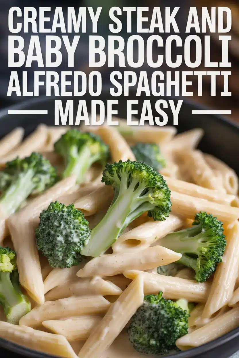 Creamy Steak and Baby Broccoli Alfredo Spaghetti