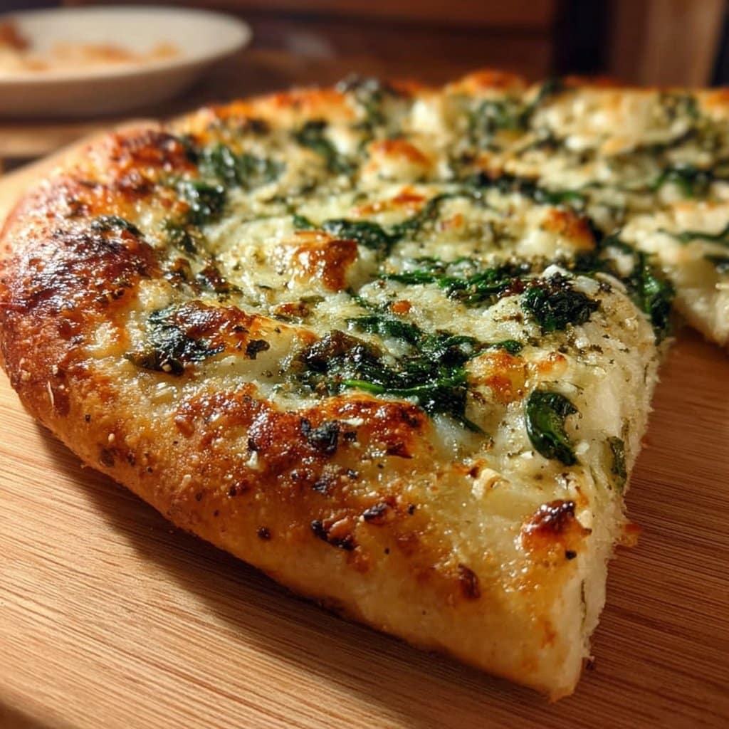 Garlic & Spinach White Pizza on Cottage Cheese Crust