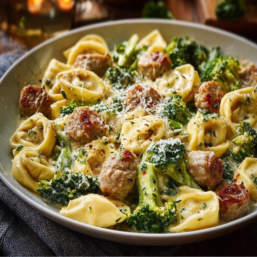 Creamy Garlic Parmesan Tortellini with Sausage and Broccoli