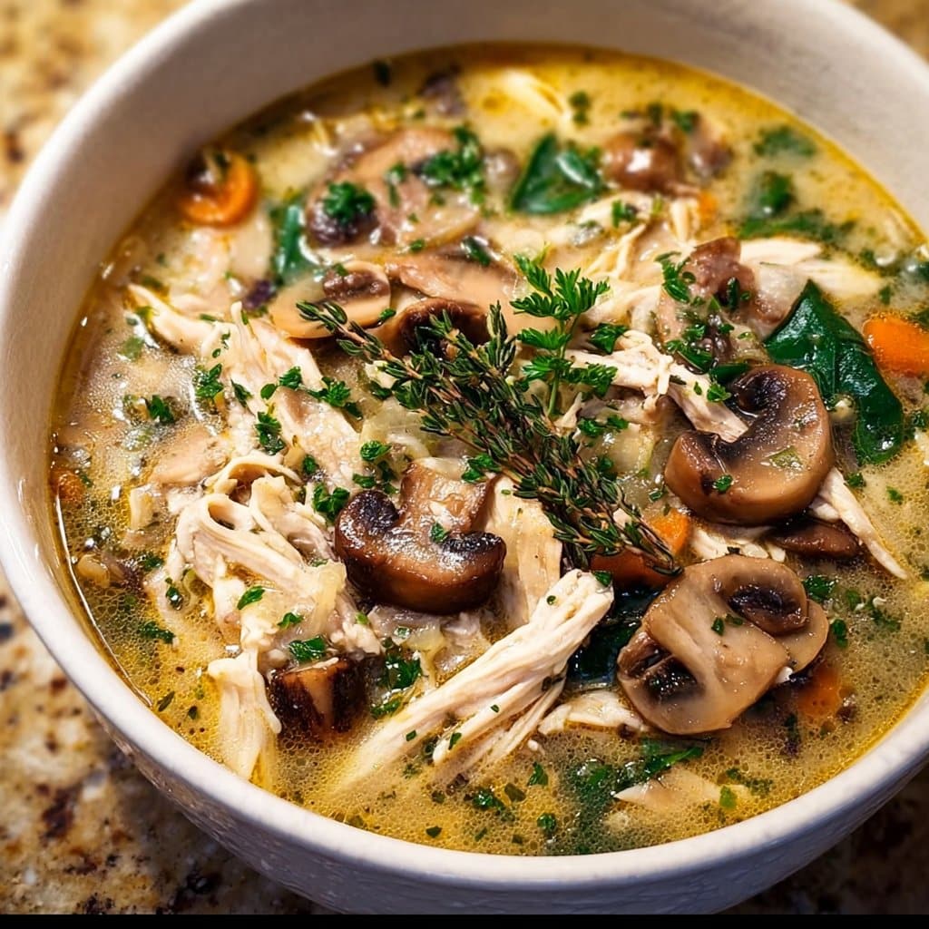Homemade Rotisserie Chicken and Mushroom Soup