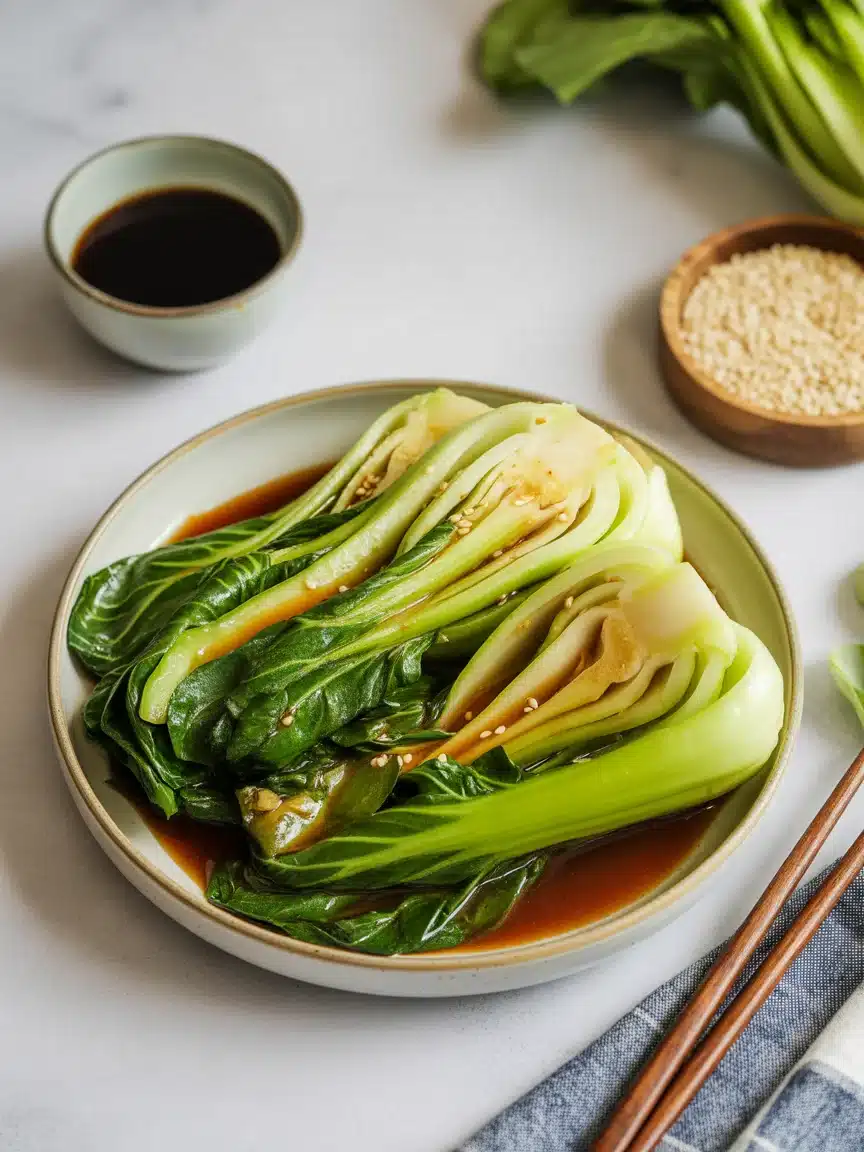Quick Bok Choy with Ginger Chili Sauce