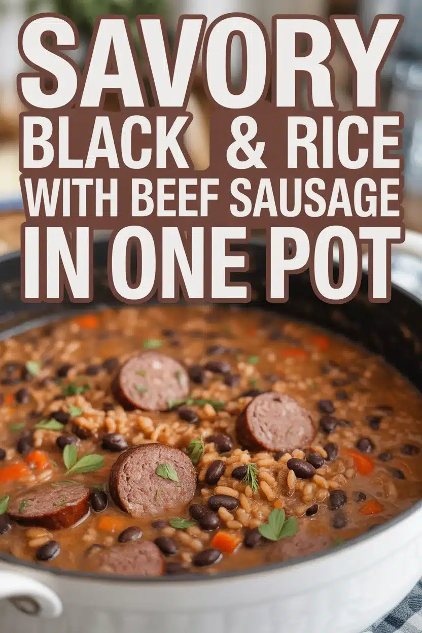 Savory Black Beans & Rice with Beef Sausage in One Pot