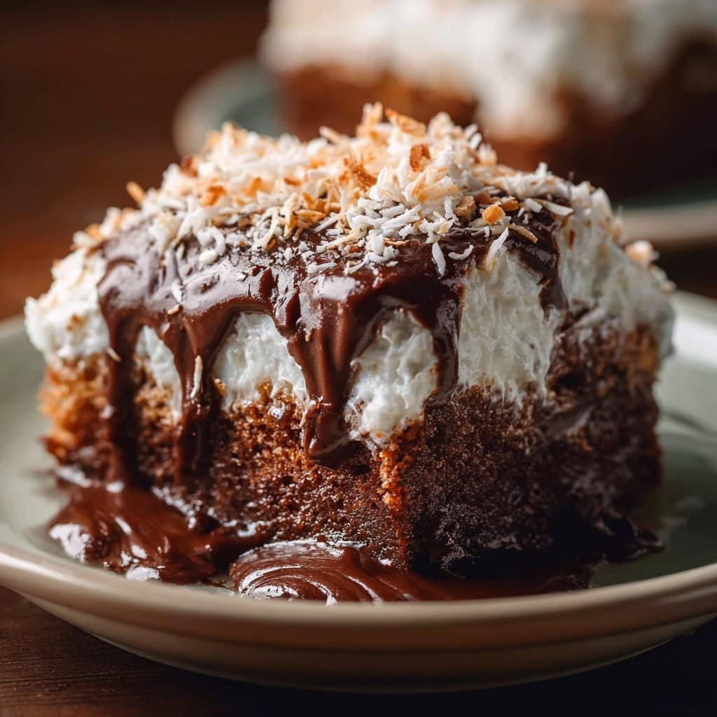 Chocolate Coconut Cream Poke Cake