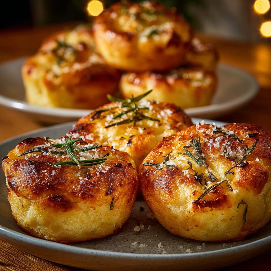 Golden Crust Garlic Rosemary Focaccia Muffins