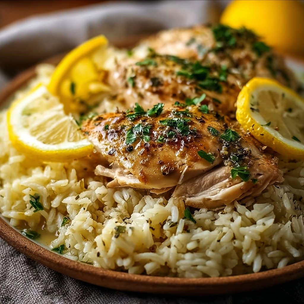 Slow Cooker Lemon Herb Chicken and Rice