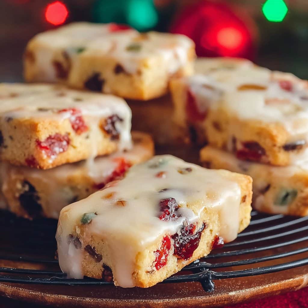 Glazed Fruitcake Shortbread Cookies