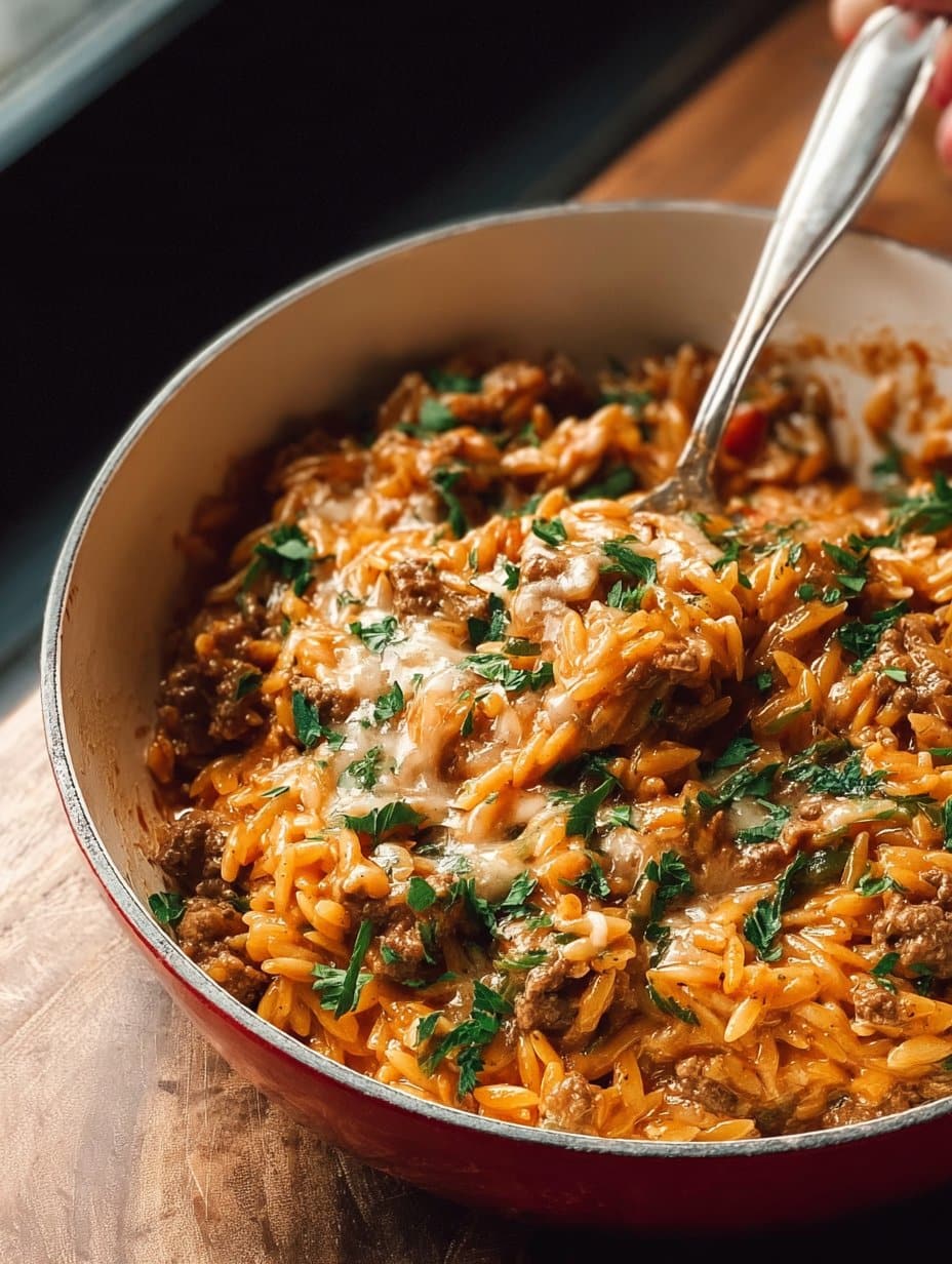 One Pot Ground Beef Orzo