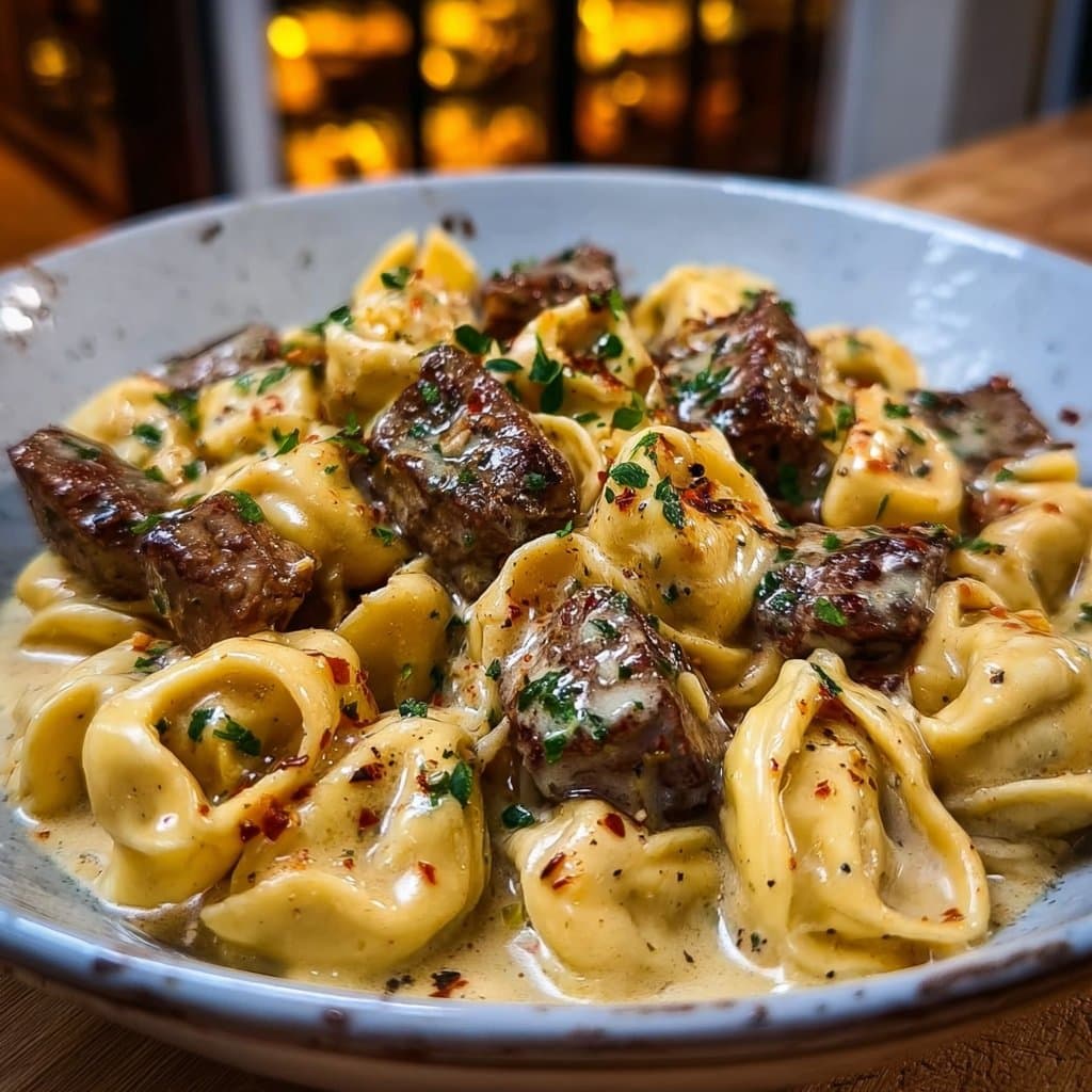 Cracked Garlic Steak Tortellini in Creamhouse Sauce Recipe