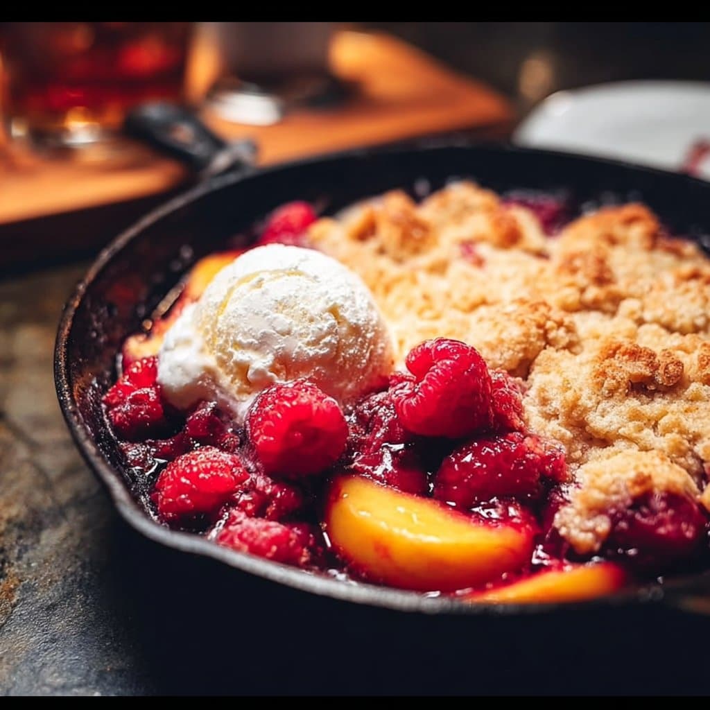Peach Cobbler with Raspberries