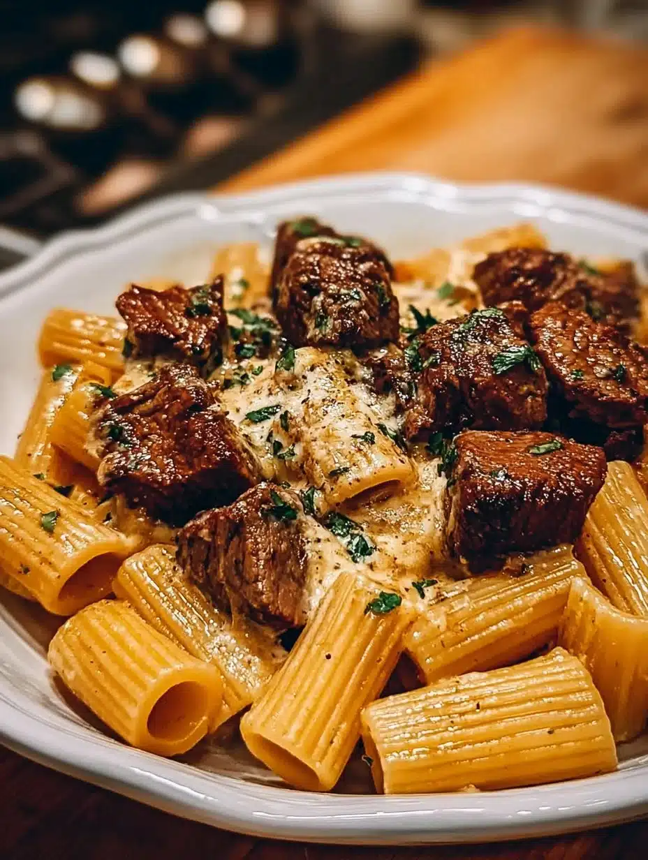 Cajun Steak Tips with Creamy Parmesan Rigatoni