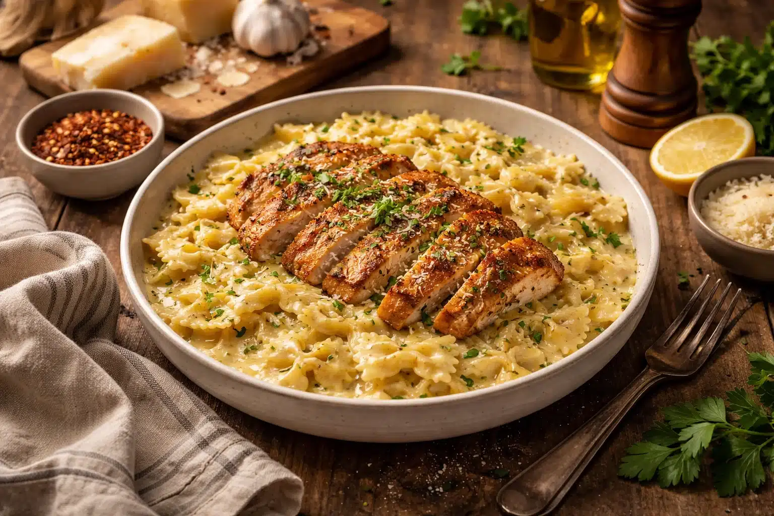Creamy Cajun Chicken and Garlic Parmesan Linguine Delight