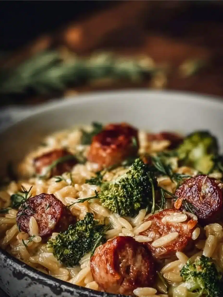 Creamy Orzo with Chicken Sausage and Broccoli