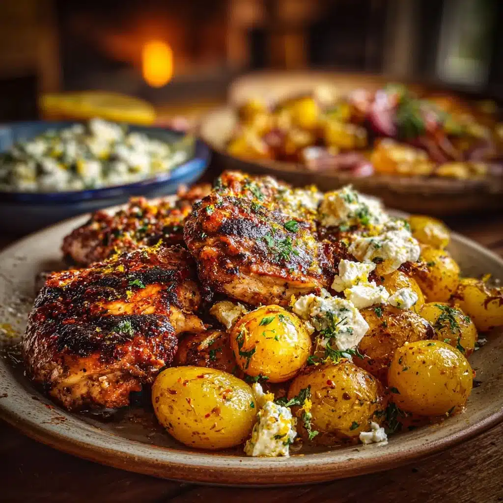 Mediterranean Chicken with Lemon Feta Dip & Crispy Potatoes