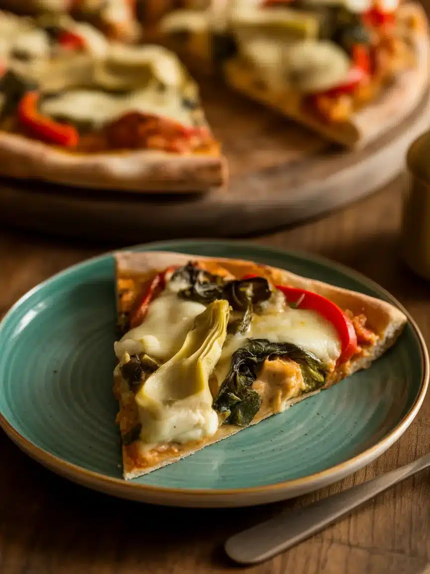 Savory Spinach Artichoke Chicken Pizza on Flatbread Delight