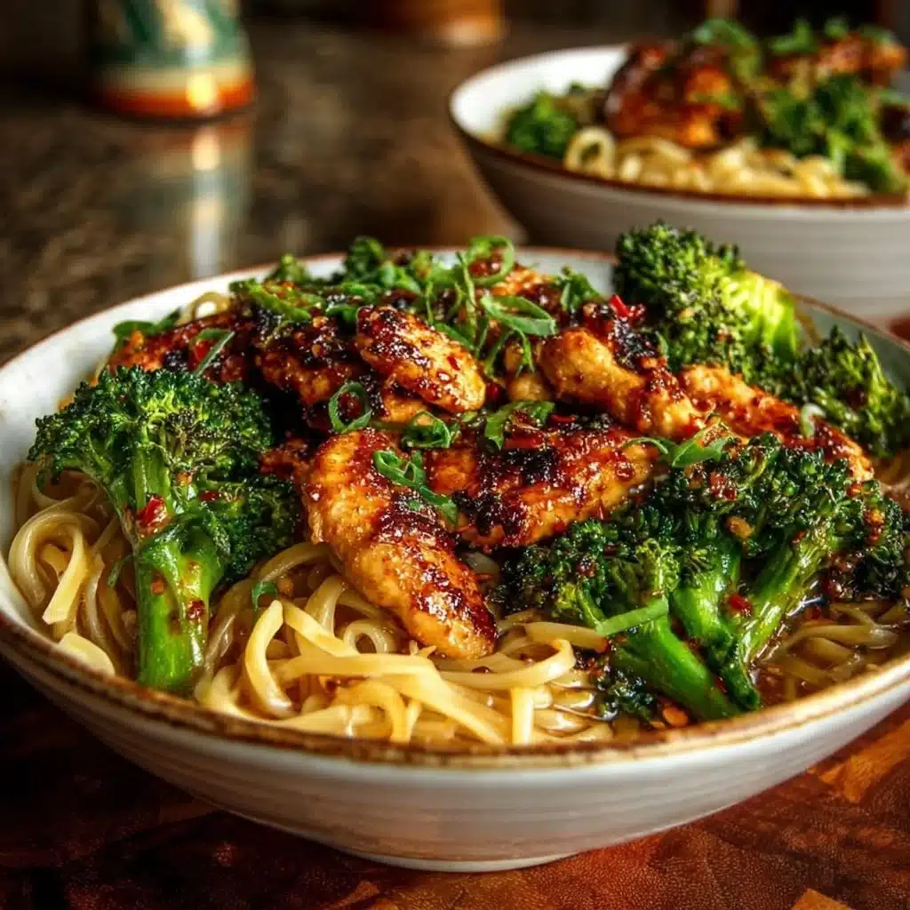 Spicy Garlic Chicken and Broccoli Noodle Bowls Delight You!