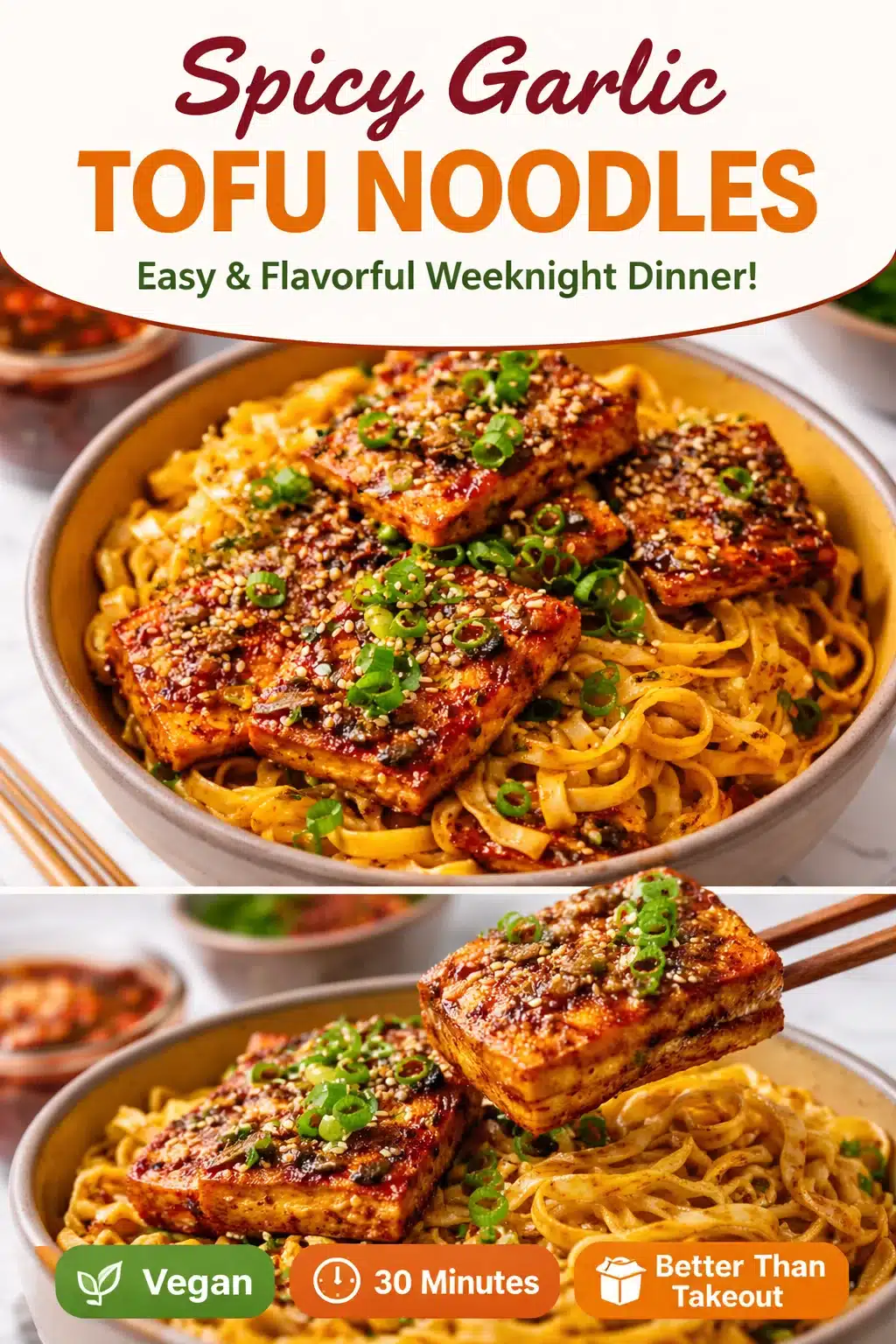 Spicy Garlic Chicken and Broccoli Noodle Bowls