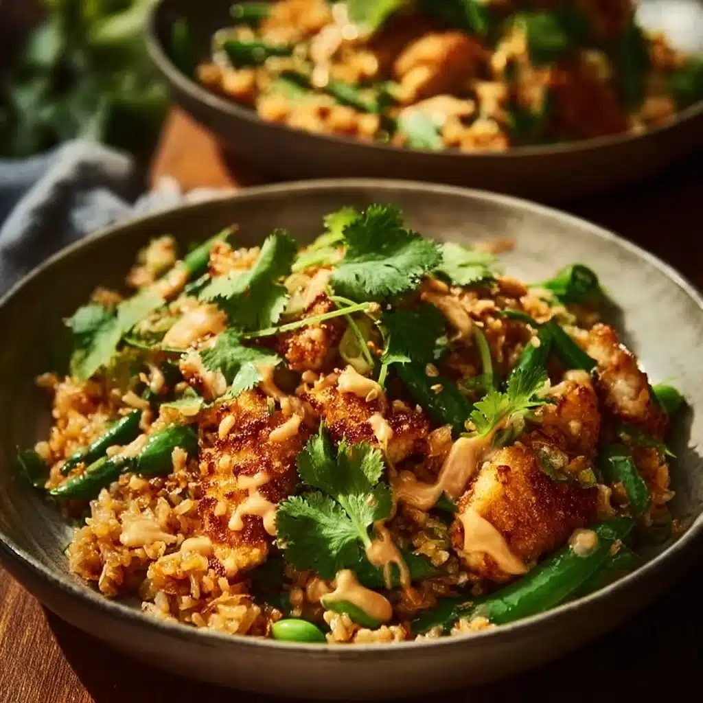 Chicken Crispy Rice Salad with Peanut Dressing