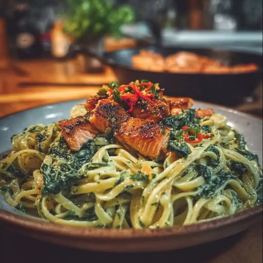 Creamy Spinach Pasta with Hot Smoked Salmon