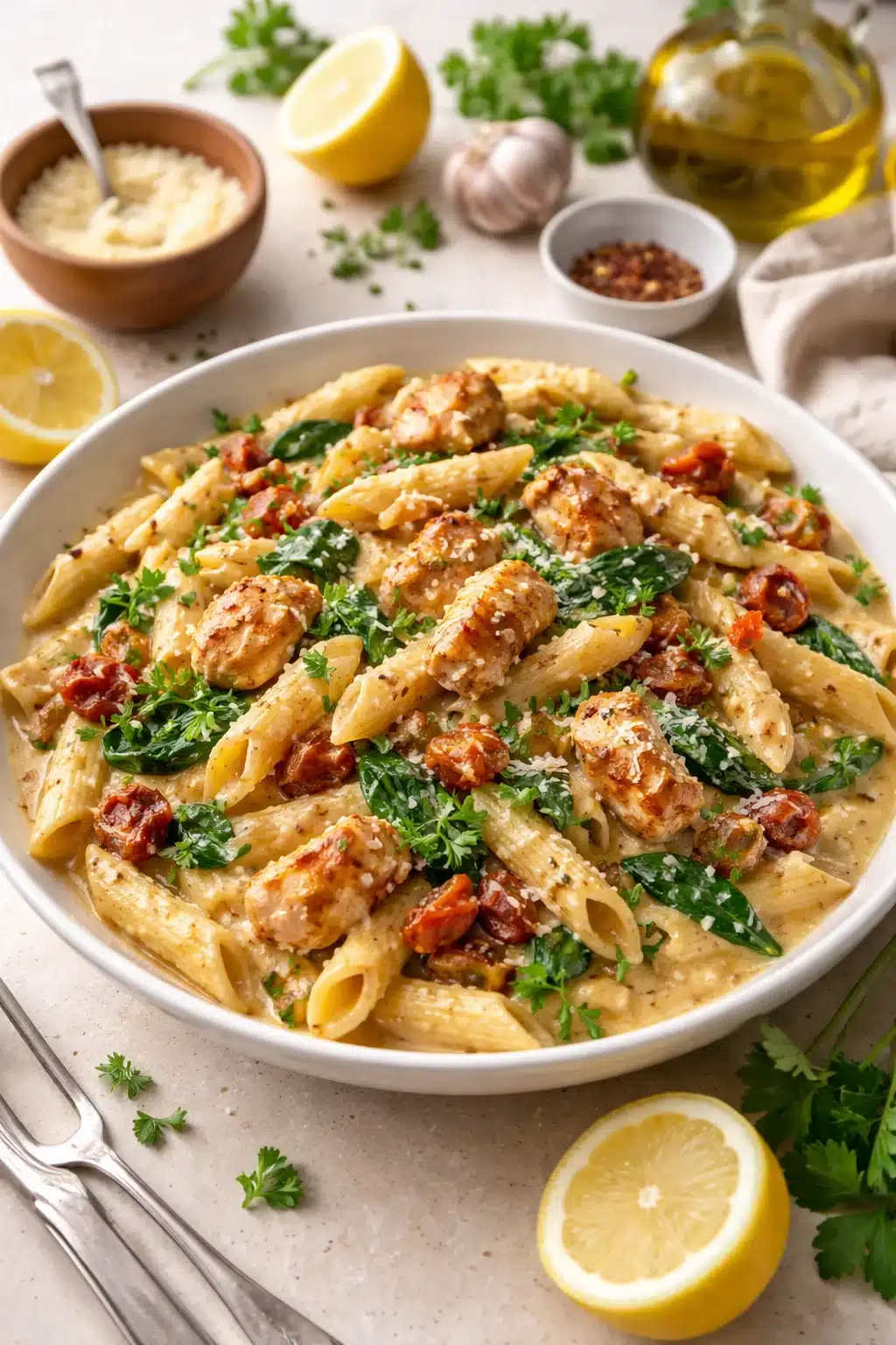 Deliciously Easy Creamy Tuscan Garlic Chicken Pasta