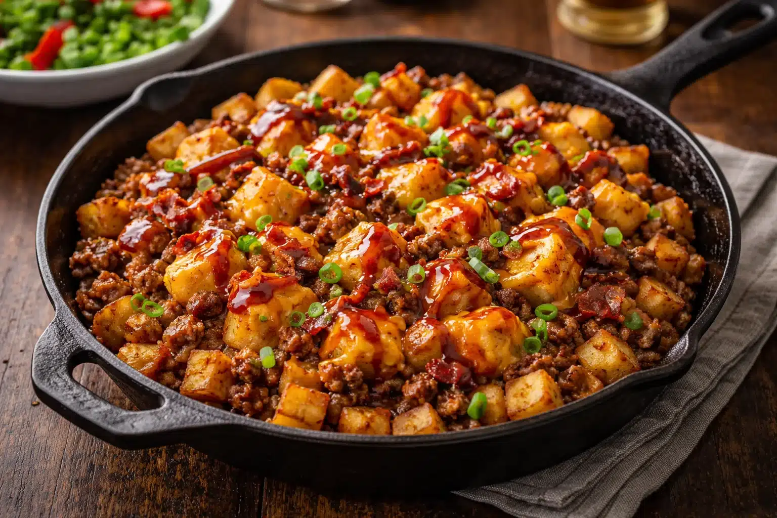 Savor the BBQ Cheese Burger Potato Skillet - A Family Favorite!