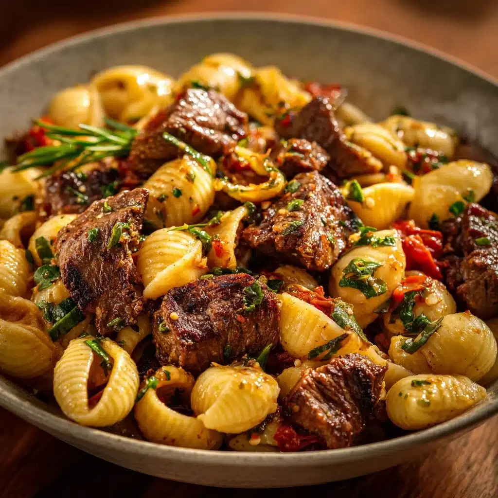 Savory Steak Bites and Shell Pasta: A Mouthwatering Duo