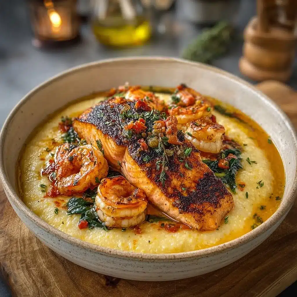 Hot Honey Salmon & Shrimp Over Creamy Grits: Southern Heat Meets Comfort
