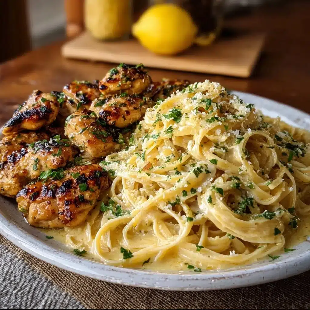 Lemon Garlic Chicken with Garlic Parmesan Cream Linguine