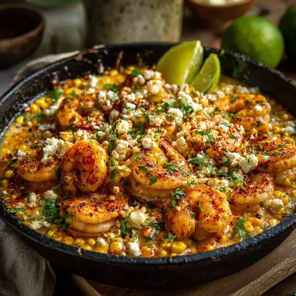 Mexican Street Corn with Shrimp and Creamy Feta Cheese Sauce